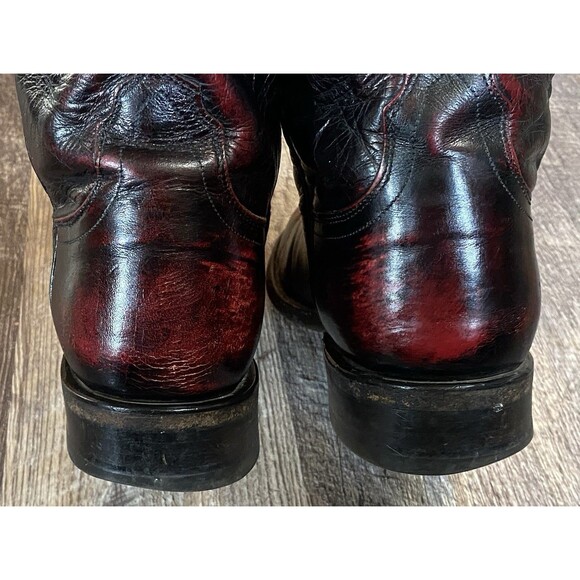 Lucchese 2000 Black Cherry Leather Cowboy Boots Men’s 8.5D Western Vintage - Picture 7 of 14